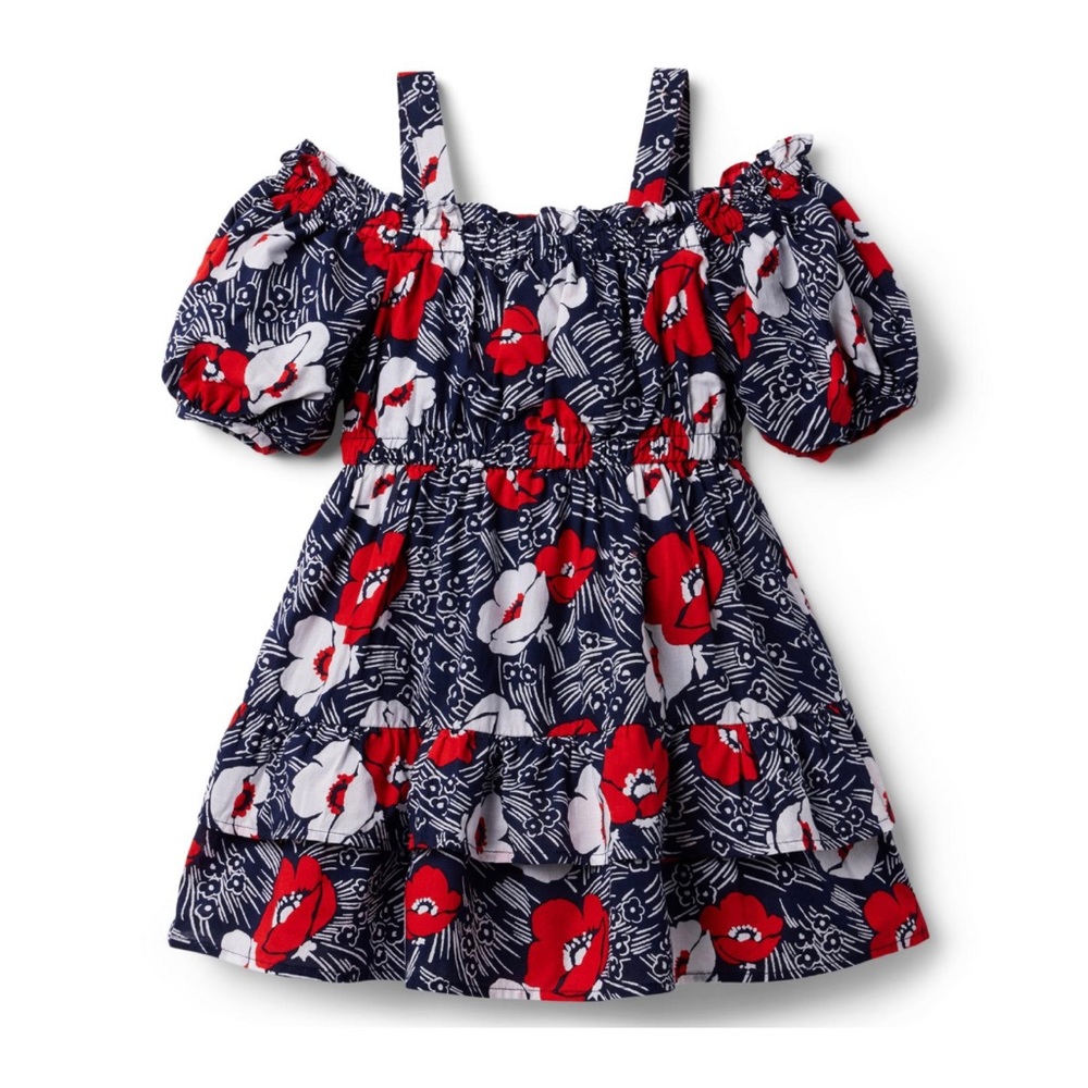 Janie and Jack size 4 girls cold shoulder dress puff sleeves floral ruffle boho